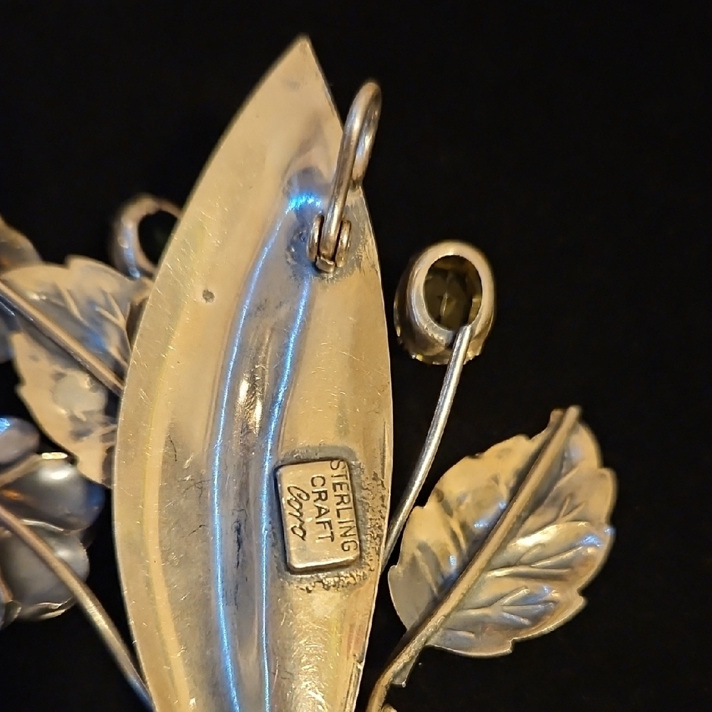 Coro Sterling Silver Brooch with Colorful Gem Accents - Picture 5 of 13